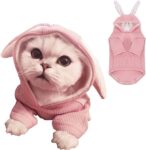 Dog Hoodies Sweatshirt with Bunny Ears Spring Puppy Clothes for Small Dog Girl Boy Soft Doggy Sweater Cat Apparel Pet Clothing for Kitten Pomeranian Chihuahua(X-Small, Pink)
