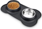 Dog Food Bowls Stainless Steel Dog Bowls, Pet Dog Food Water Bowls No-Spill Non-Skid, Feeding Bowls with Dog Bowl Mat Dog Dishes for Small Medium Size Large Dogs Cats Puppy, Black, 240z