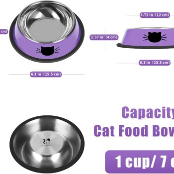 3 Pcs Non-Slip Stainless Steel Small Cat Food Bowls - Unbreakable, Thicken, 7 Oz, Suitable for Indoor Small Pets - Removable Rubber Base, Easily Clean, Lovely Color